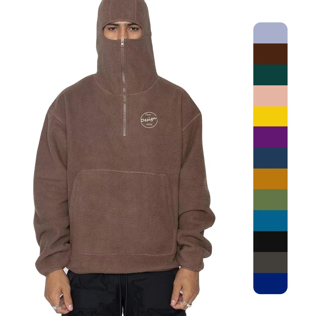 Hip Hop Embroidery Men Wholesale Casual Custom Gym Sherpa Fleece Streetwear Pullover Ninja Hoodie Heavy With Face Mask