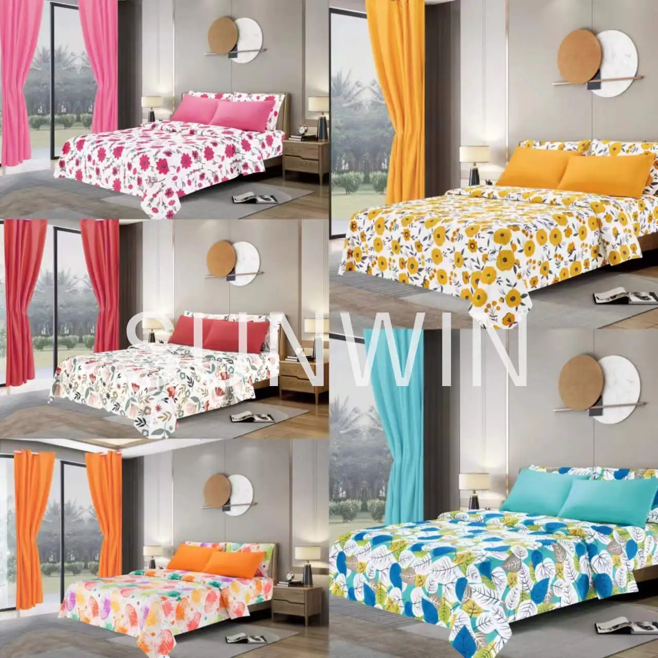 OEM microfiber king size 8 pieces bed skirt set with curtain polyester sheet with matching with curtains bed sheet set
