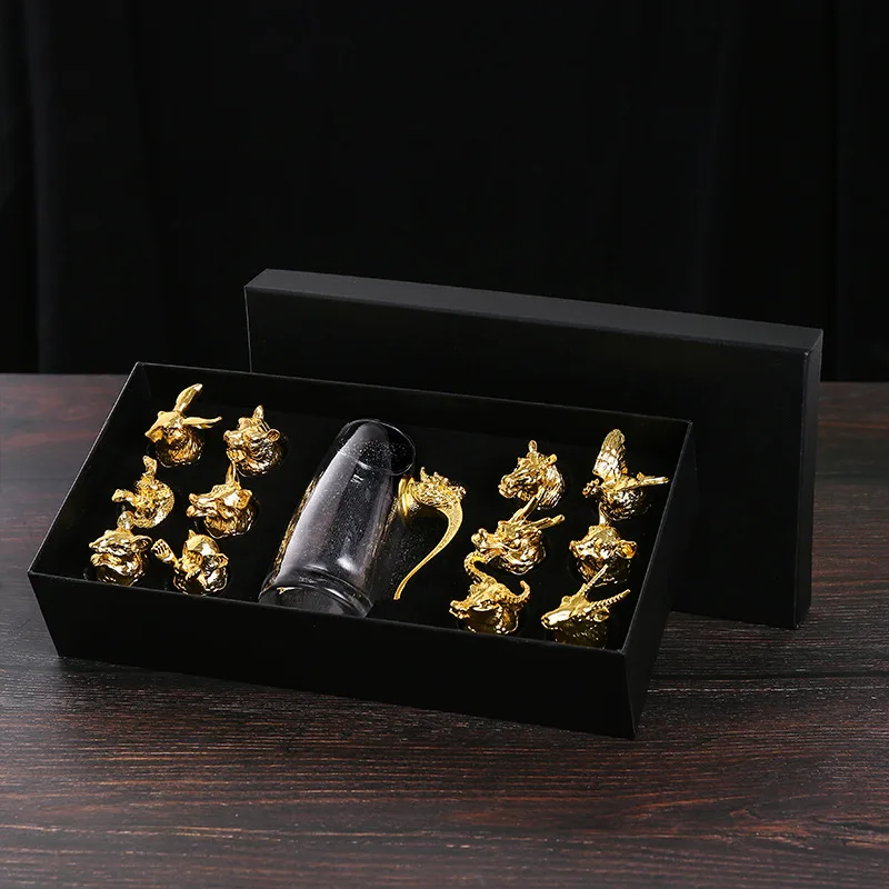 Liqueur Glassware Gift set Wine Alloy Crystal 12 Chinese Zodiac souvenir personalized custom metal shot glasses