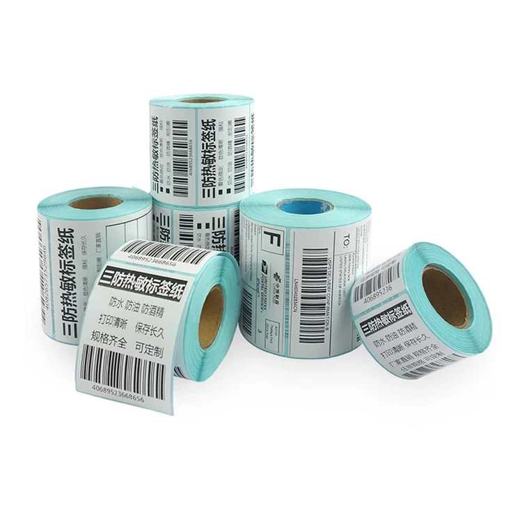 Factory discount price bar code paper roll self-adhesive blue background white background self-adhesive label