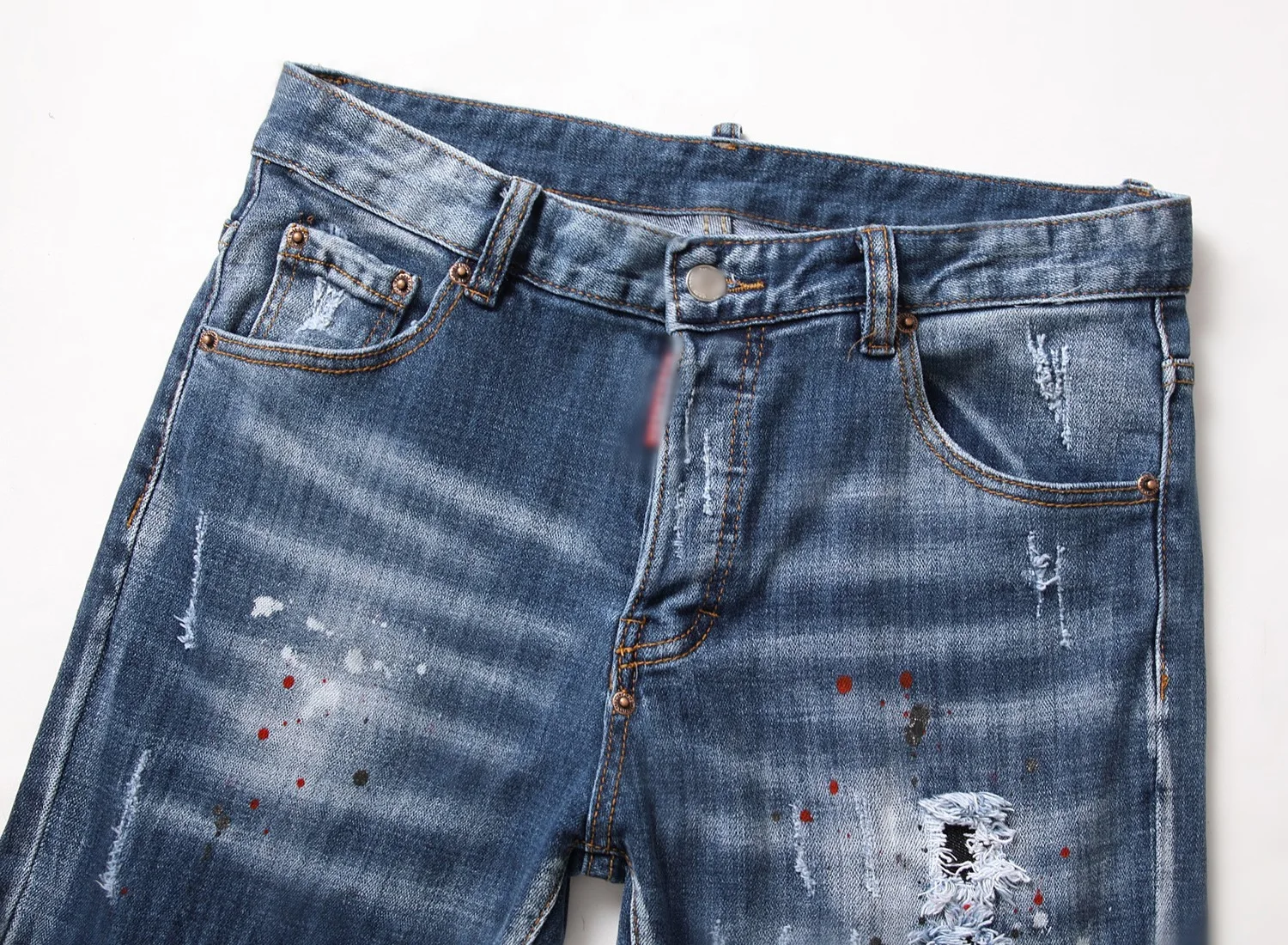Custom Skinny Jeans Custom Ripped Splattered Paint Tattered Style Oversized Monogrammed Fabric Label Decoration