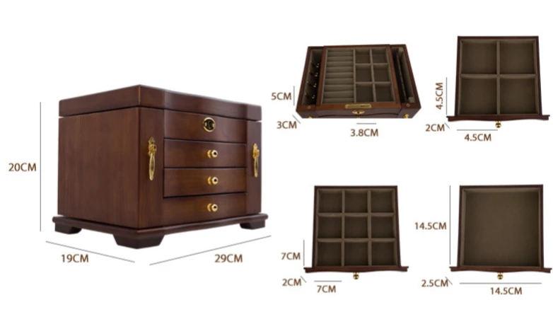 High-grade Wooden Jewelry Box Case with Lock and Mirror Ring Bracelet Necklace Storage Organizer Packaging Jewelry Gift Box