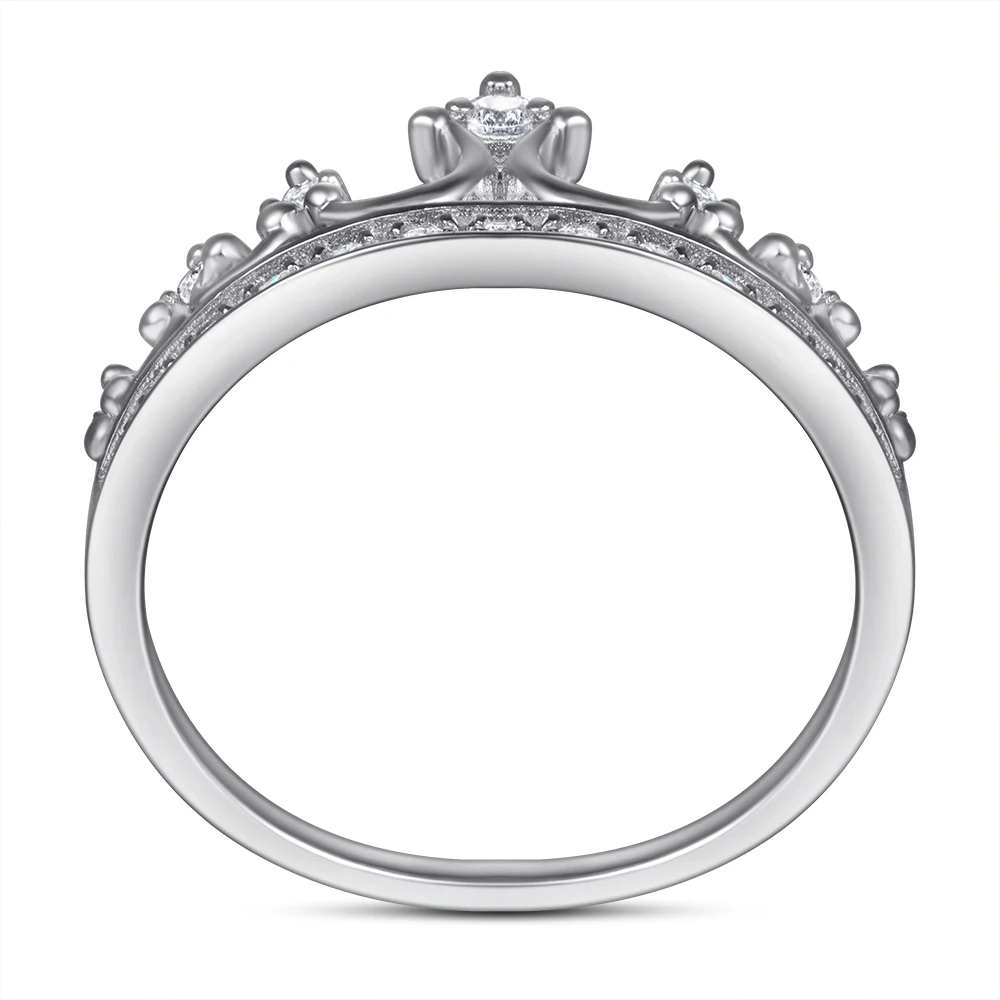 Silver Crown Ring Jewelry Women White Gold-tone Jewelry Non Fading Pure Silver Promise Rings for Women