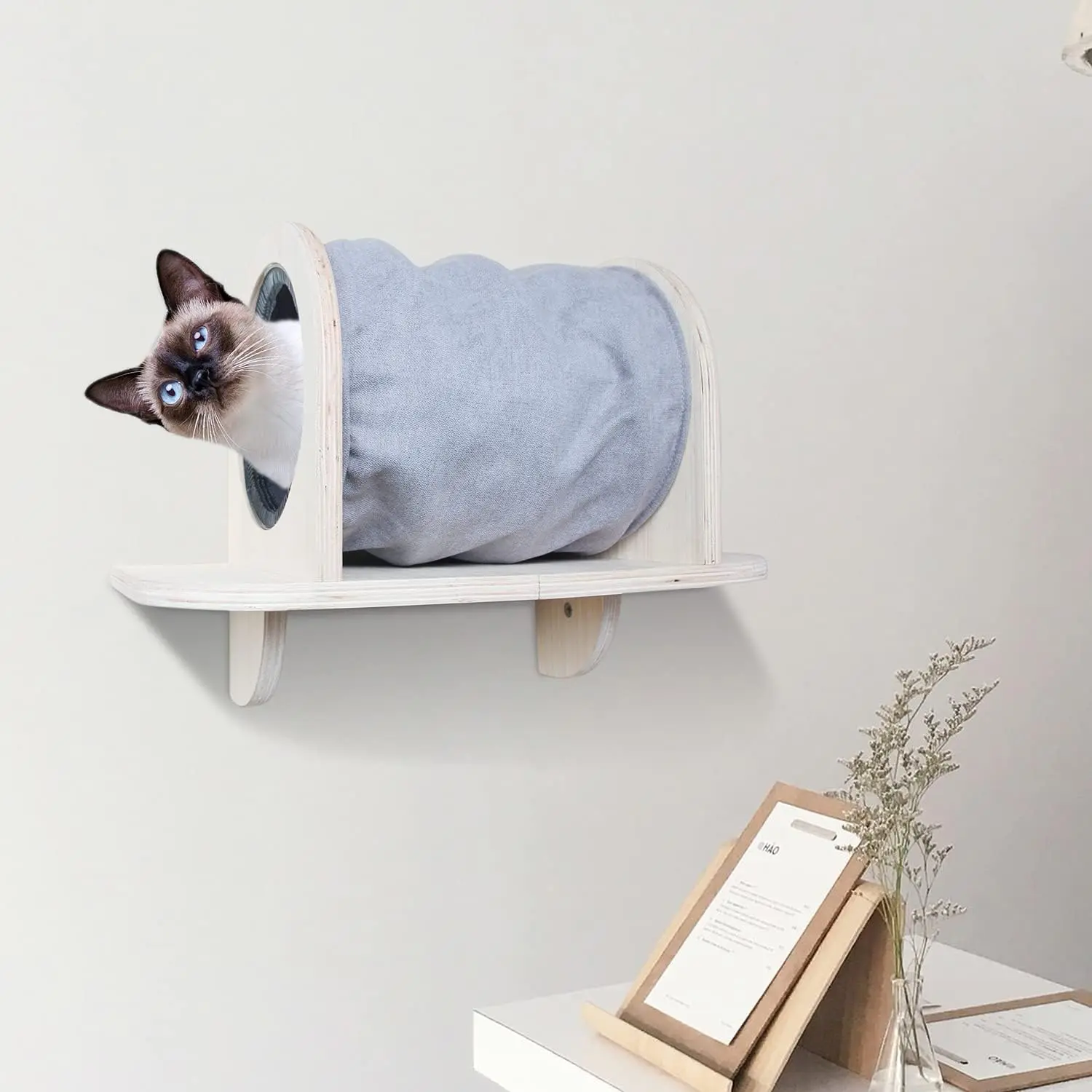 AFP Indoor Wall Mounted Cat Climbing Furniture Durable Plywood Cat Soft Grooming Hideaway Tunnel Space-saving Cat Shelf Tunnel