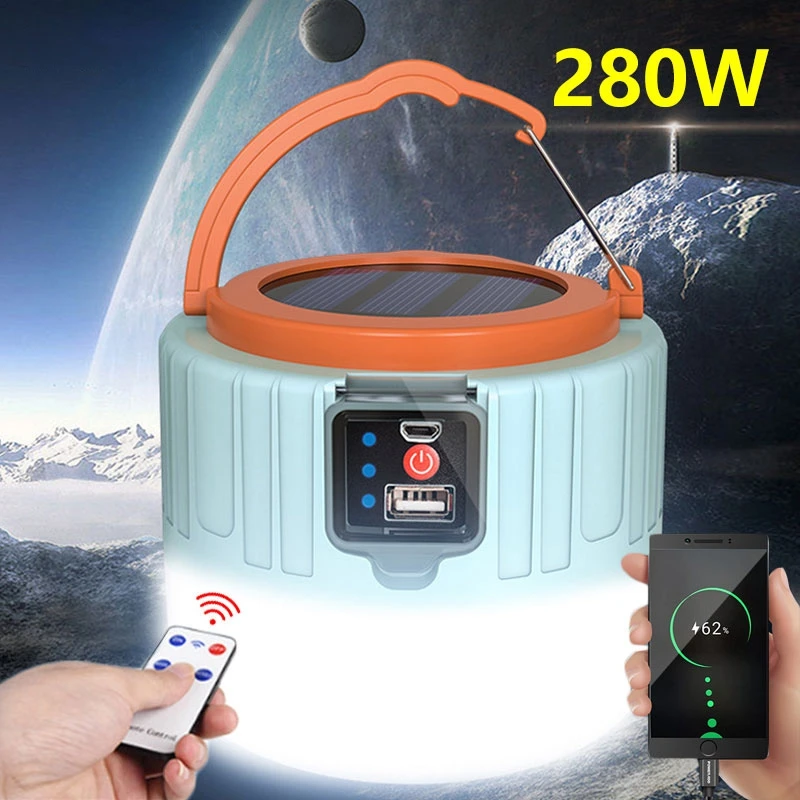 Led Solar Camping Light Spotlight Portable Solar Emergency Led Tent Lamp Remote Control Phone Charge Outdoor Lanterns For Hiking