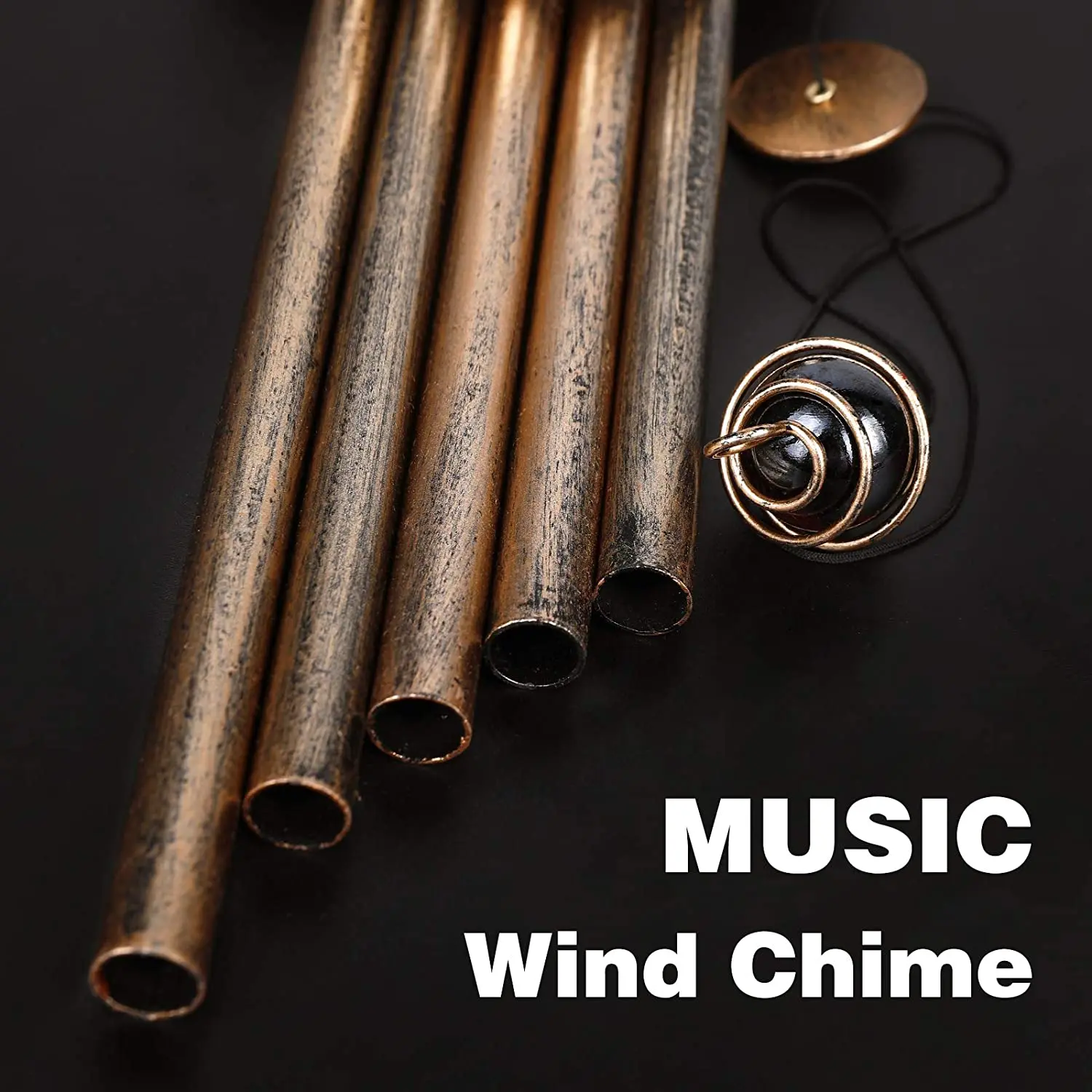 Oniya Large Retro Copper Wind Bells with Crackle Glass Ball, Soft Deep Tone, Solar Wind Chimes for Patio Garden Decor