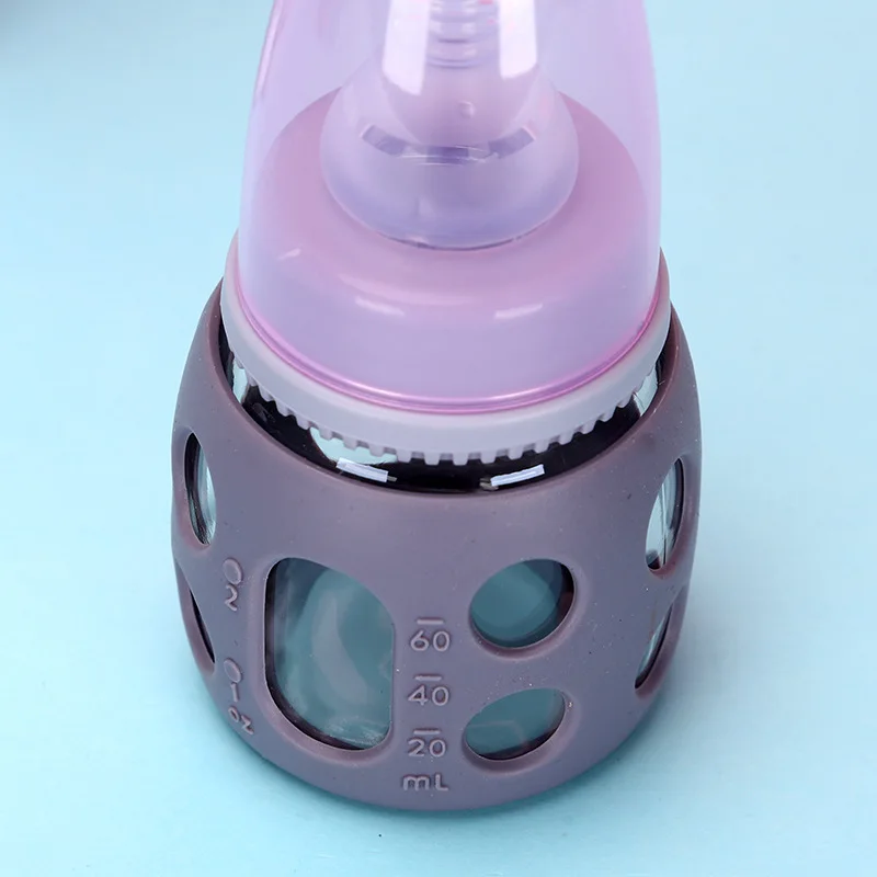 60ml newborn baby glass feeding bottle resistant to falling and anti-flatulence y-shaped nipple baby anti-scald belt silicone