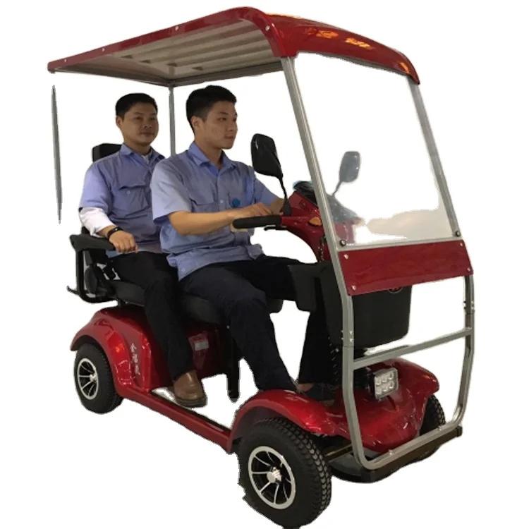 Large size 2 seat 4 wheel electric mobility scooter with sunny roof for adult