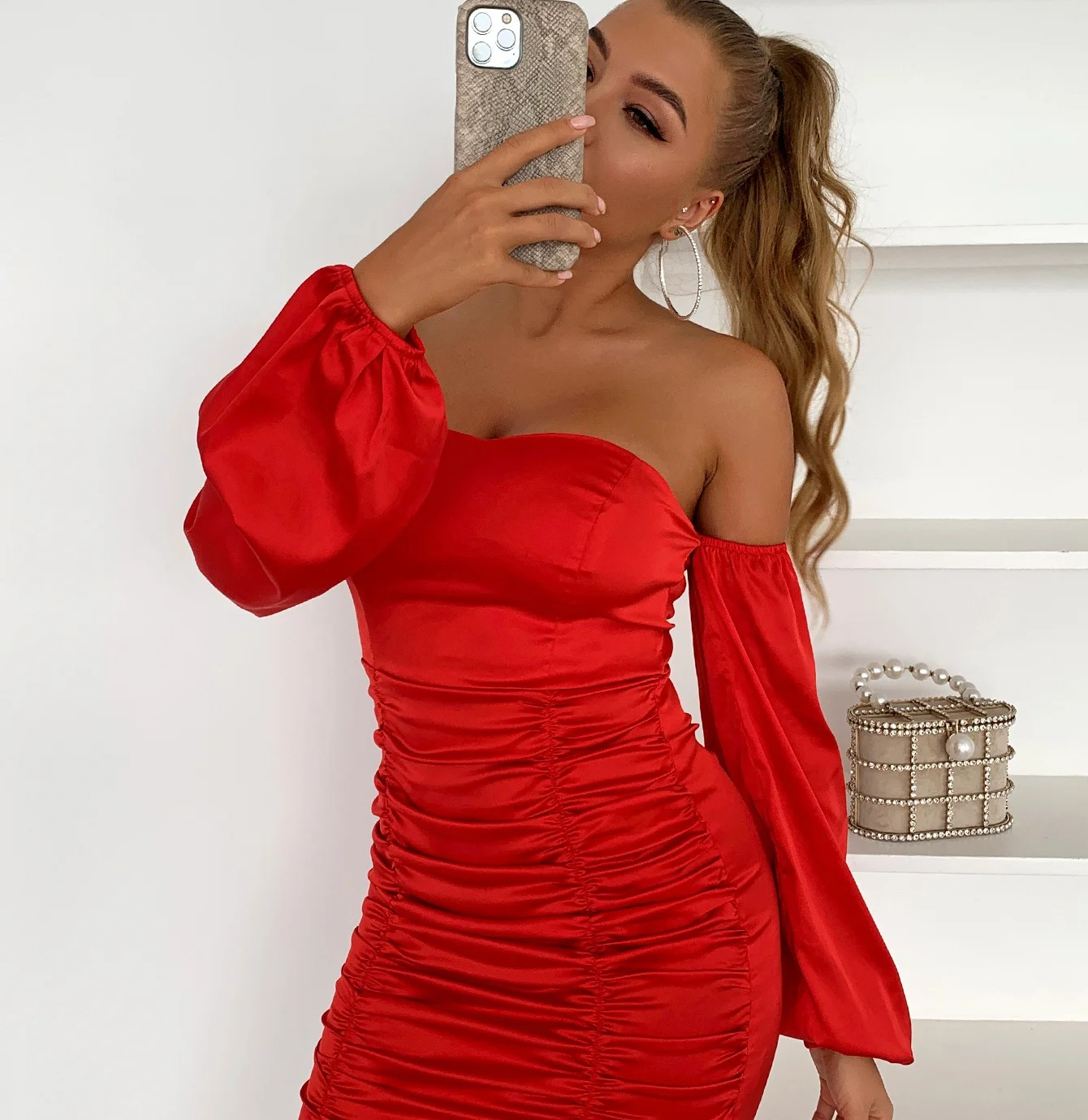 Fancy Fashionable Sexy Dinner Party Wear Club Birthday Cocktail Party Red Off Shoulder Womans Dress