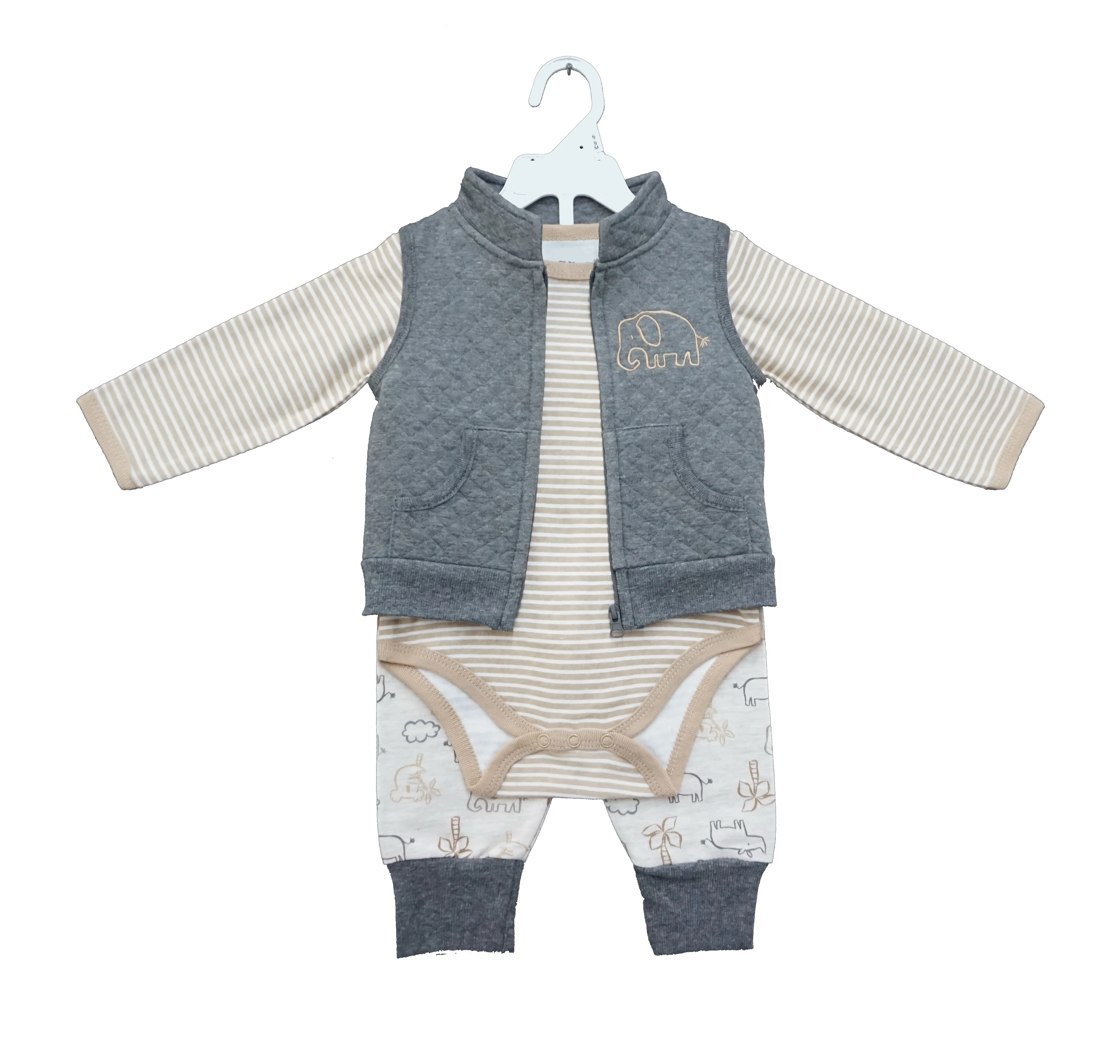 2023 New born baby clothes hot selling Boys winter clothing sets jacket baby cute patched confortable romper long pant 3 in one