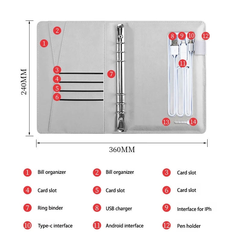 Business brand notebook power bank diary agenda with USB disk luxury gift for Oil companies banks and telecommunications