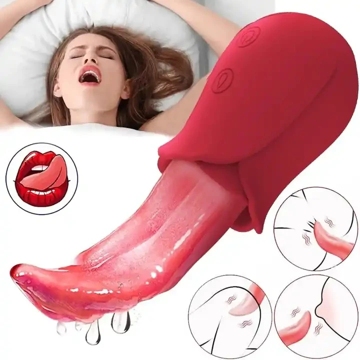 Hot Selling Realistic Tongue Licking Rose Vibrators Sex Toys For Adult Women With G Spot Clitoris Stimulator Nipple Massager