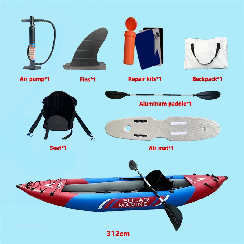 SOLARMARINE 10FT One Person Tandem Rowing Canoe Inflatable Fishing Kayak Angler Blow Up Boat with Air Pump for Fishing Touring