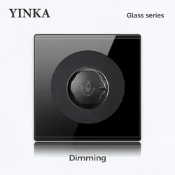 YINKA Newest Hot Sale White Black Tempered Glass UK Socket Speed Adjustable Dimming Wall Light Switch