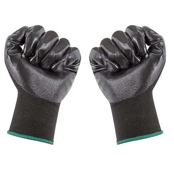 Oil Proof Smooth Nitrile Coated Seamless Knit Nylon Safety Work Gloves For Construction Repair
