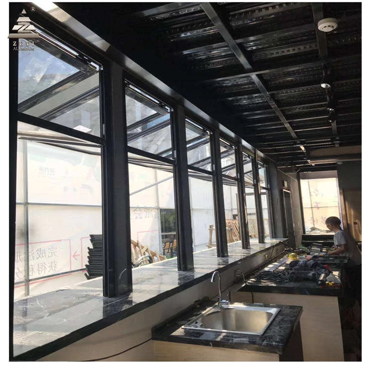 Aluminium Bi fold Window Fold Up Glass Windows American Vertical Roll Up Grid Folding Window For Bar Shop Coffee