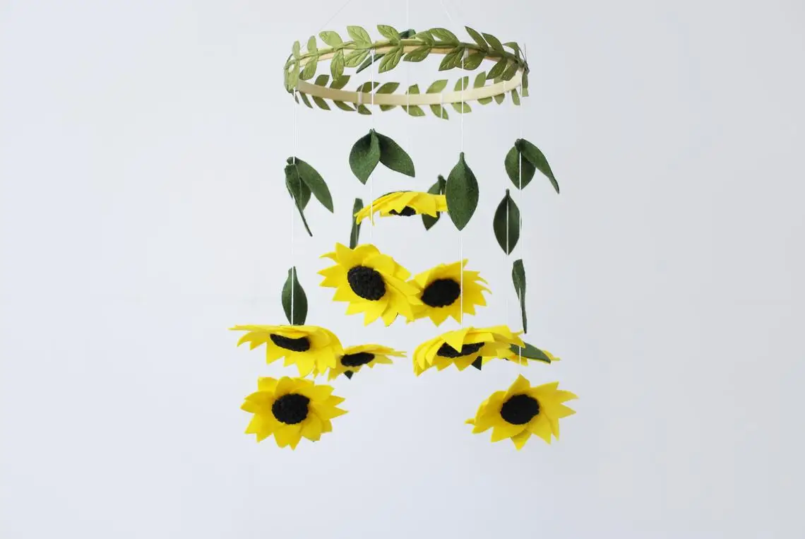 
etsy baby shower decorations girl natural yellow mustard sunflower floral felt flower baby nursery mobile 