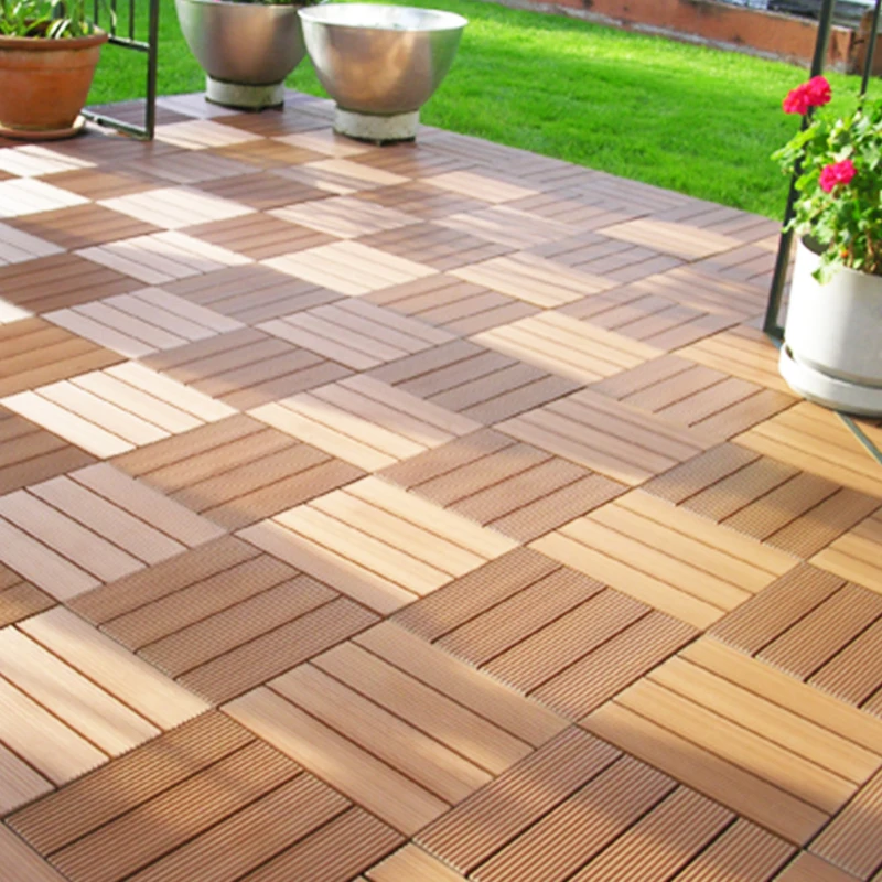 Tianze 300mm waterproof anti uv home garden decking interlocking wood diy wpc outdoor tile flooring