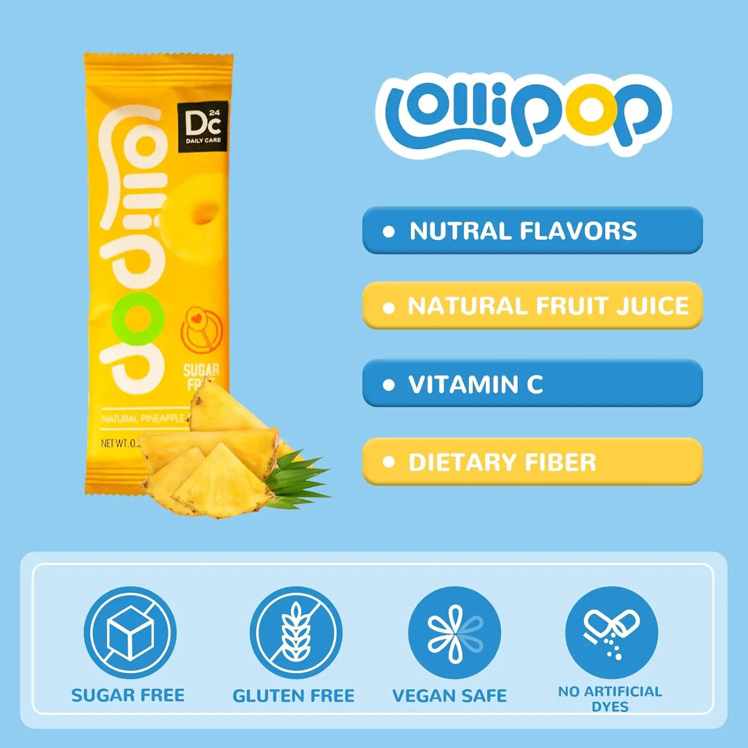 8g One Pcs Natural Color and Flavor Vitamin C Kids Lollipop Lollipop Fruit Flavor Lollipop