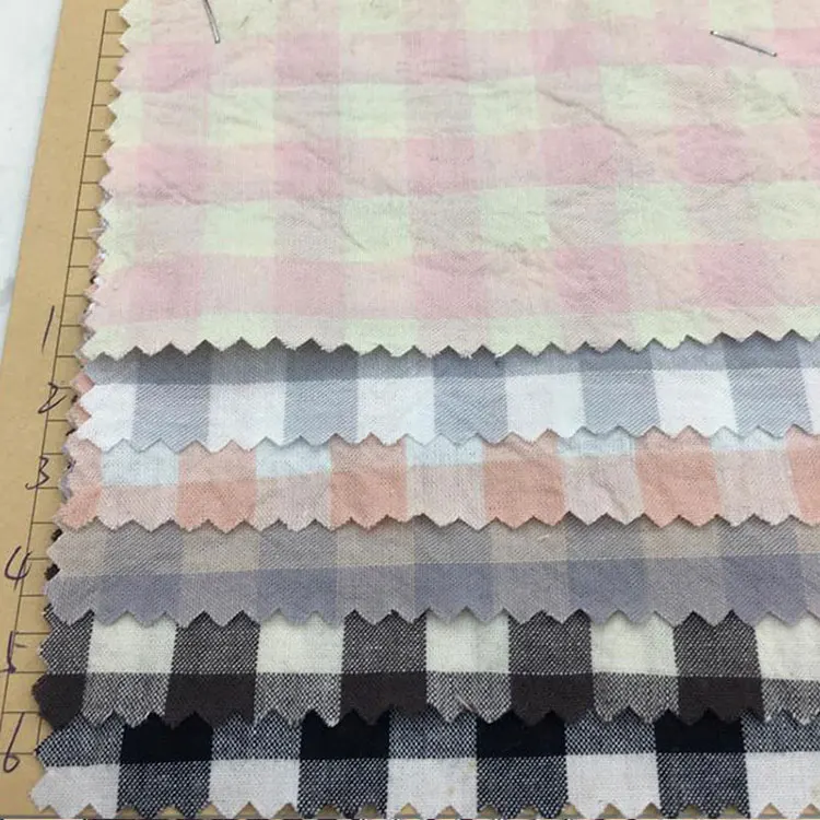 Custom check color Breathable spandex Poplin gingham high quality linen cotton plaid fabric checked