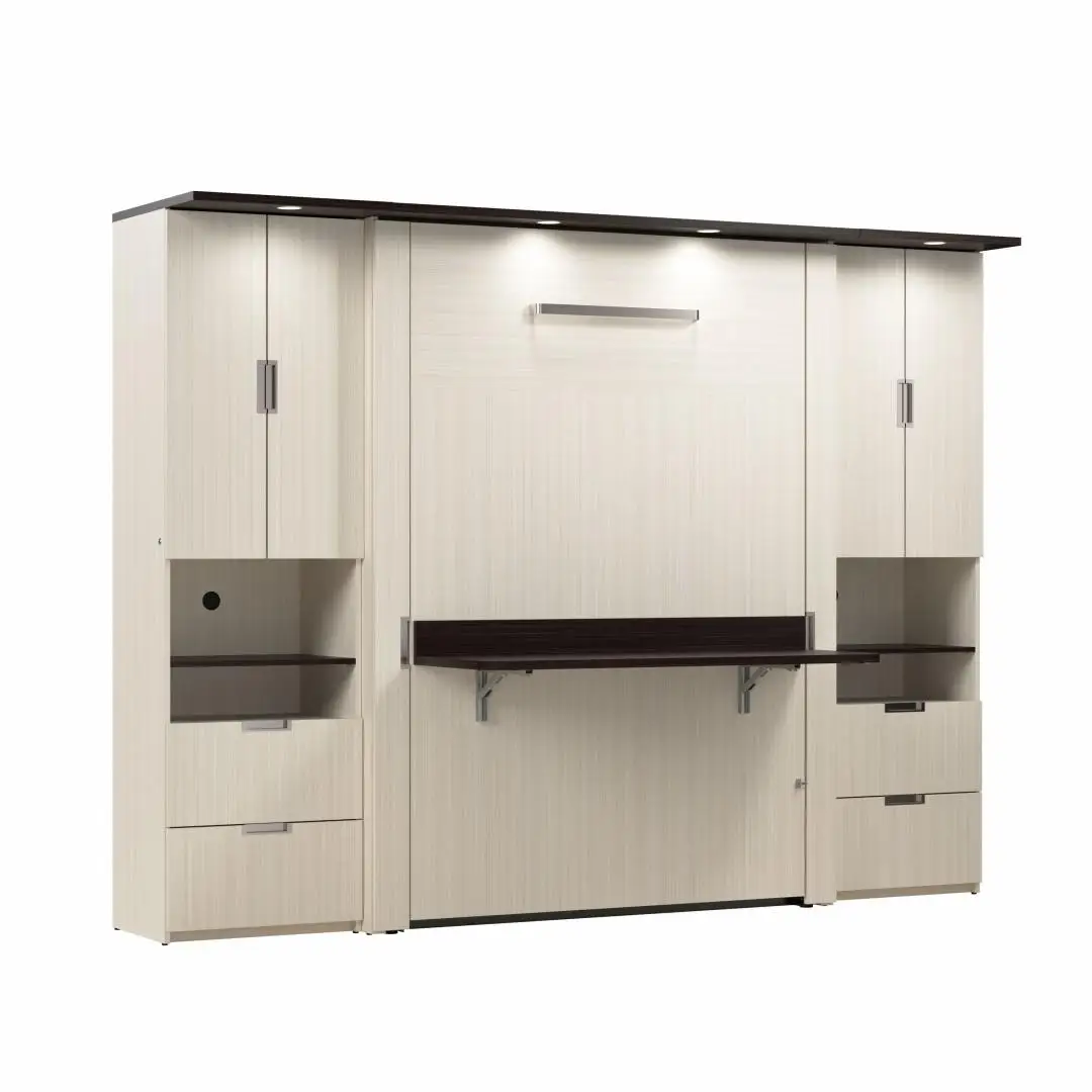 Direct factory new design vertical wall bed with Wardrobe custom size hidden automatic retractable murphy bed with desk