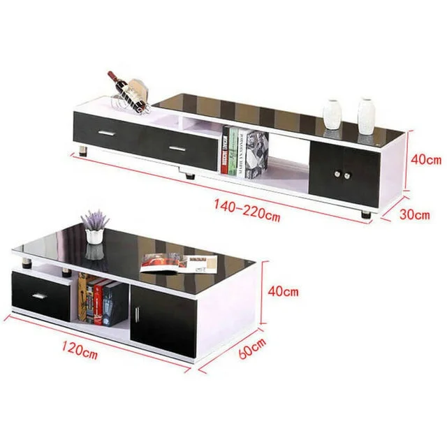 Cheap Price Have Stock Fast Delivery KD Furniture Small CBM Living Room Tempered Glass Top TV Stand Set Coffee Table