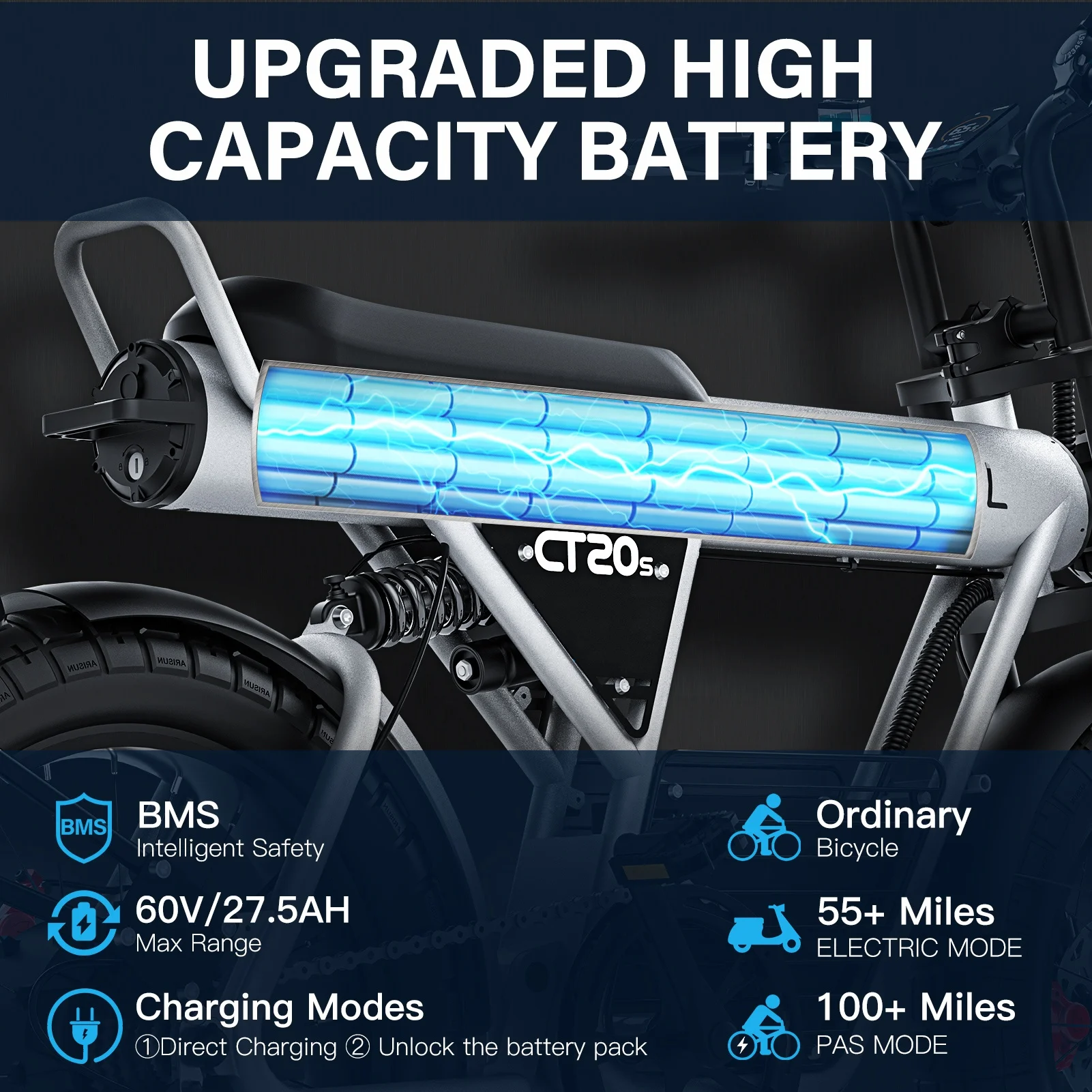 Factory Hot Sale COSWHEEL CT20S 48V 60V 2000w Ebike Electric Hybrid Bike Long Range Adult 100 mile 20*5.0 Fat Tire Electric Bike