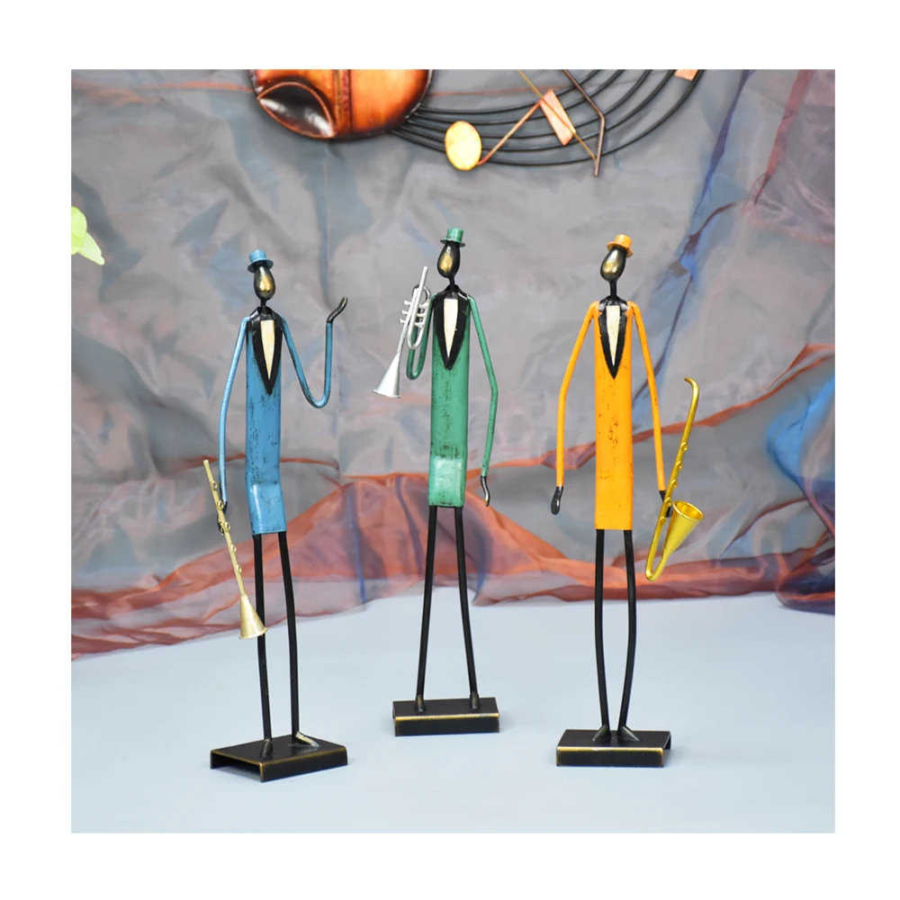 Clarinettist Tabletop Musician Metal Sculpture Music Band Figurines Metal Crafts Jazz Band Figurines People