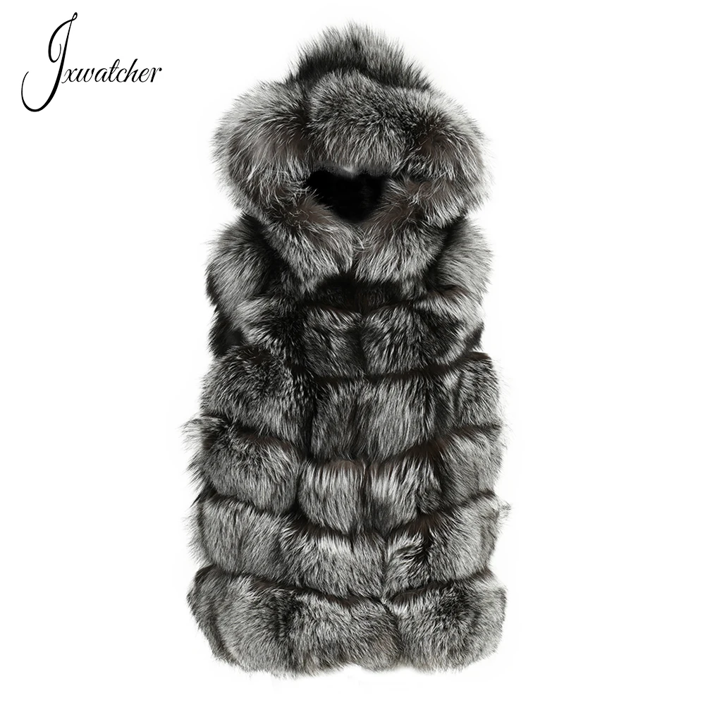 Warm Thick Long Custom Style Real Fluffy Hooded Fox Fur Vest Fur Gilet Wholesale Winter Fashion Women Fur Vest 2022