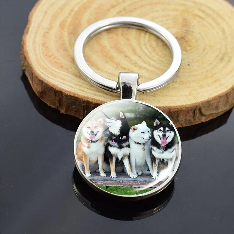 Animals Key Chains Siberian Husky Double Side Keychain Dog Photo Glass Cabochon Keyring Animals Jewelry