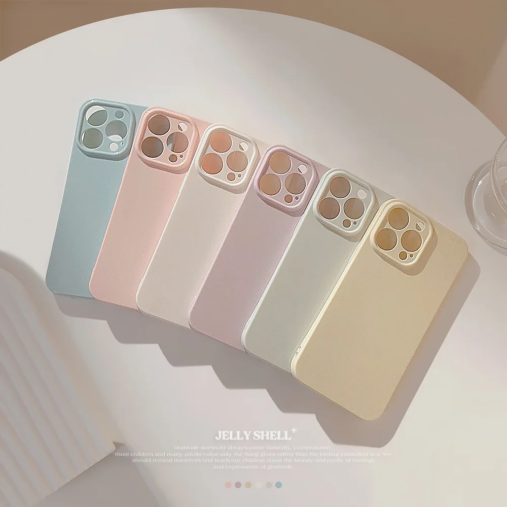 INS Style Solid Color Phone Case For iPhone 11 12 13 14 15 Pro Plus Max Suitable Frosted Macarone  Soft Silicone Phone Cover