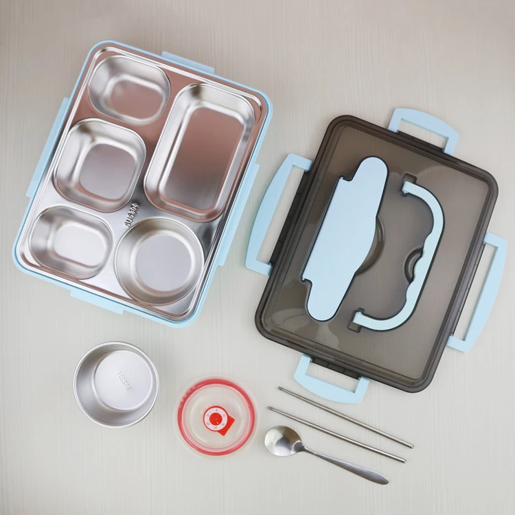 Wholesale rectangle compartment stainless steel tiffin bento lunch box with soup bowl