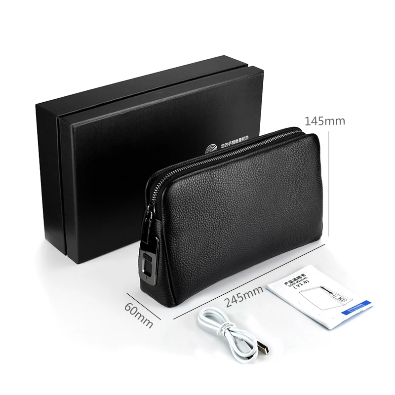 Fingerprint Lock Book Bag Black Smart Fingertip Lock Wallet Genuine Leather Handbag For Men Smart Wallet