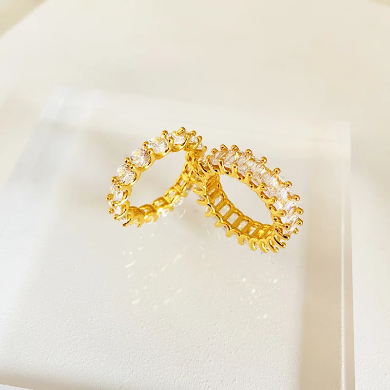 Rings for Women Stainless Steel Baguette Rings for Women 18K Gold Plated Stainless Steel Jewelry