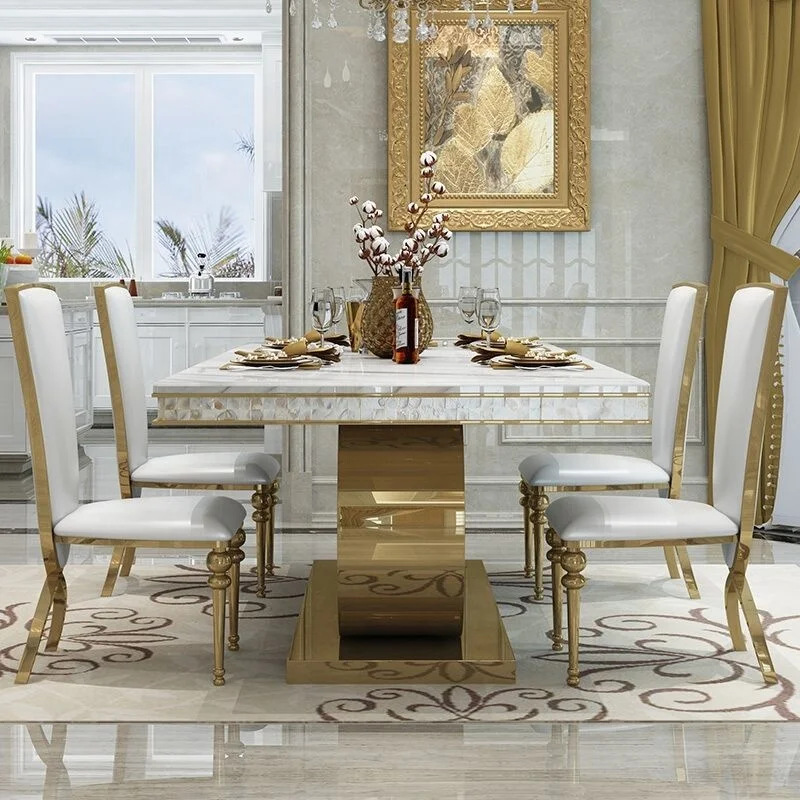 Home furniture modern dining table set stainless steel dining table and chair set luxury modern marble
