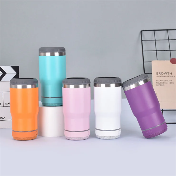 USB charge smart mug 14oz sublimation speaker can cooler steel sublimation can cooler keep drinking cold with 2 lids