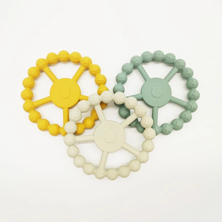 BPA Free Silicone Baby Teething Toy Chewing Teether Multiple Colors Easy Grasping Custom Print OEM Style Feature