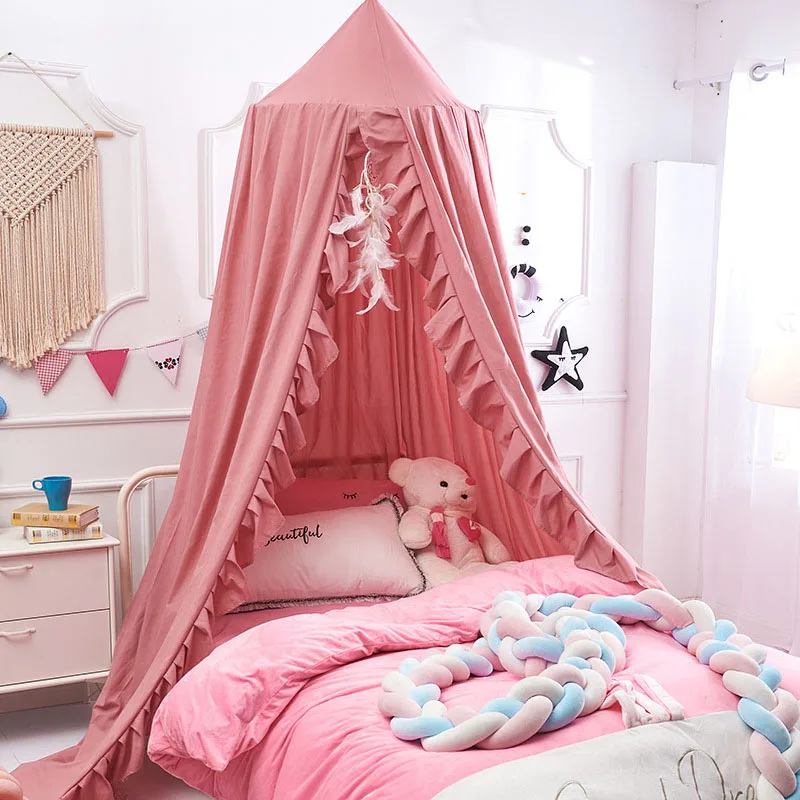 Baby Bed Canopy with Frills Crib Reading Nook Game Tent for Kids Hanging Net Nursery Play Room