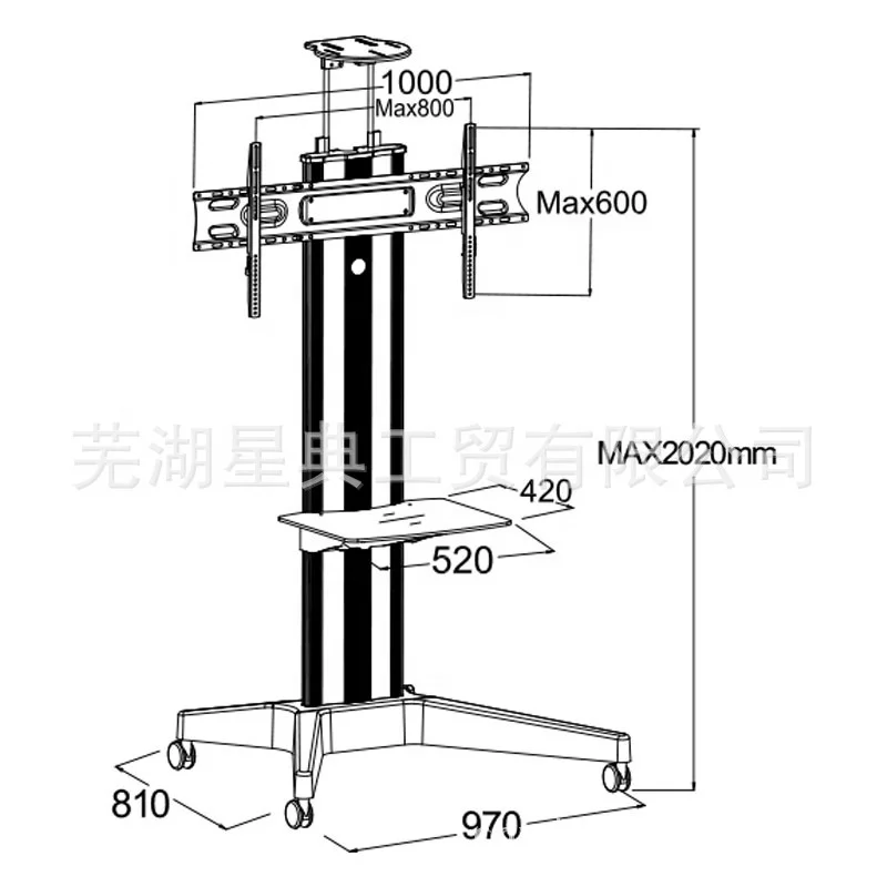Rolling TV Stand TV Cart With Wheels Height Adjustable TV Lift for home