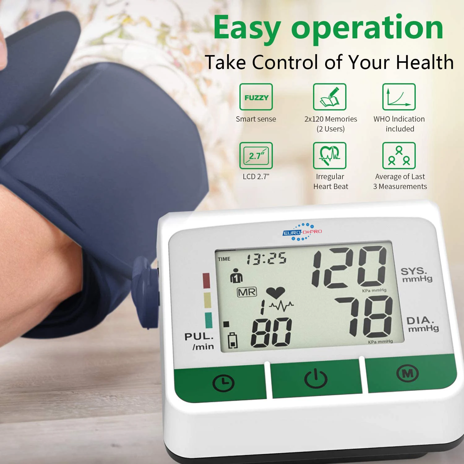 Arm Blood Pressure Monitor BP Cuff Automatic Accurate Blood Pressure Machine Heart Pulse Rate Monitoring Meter