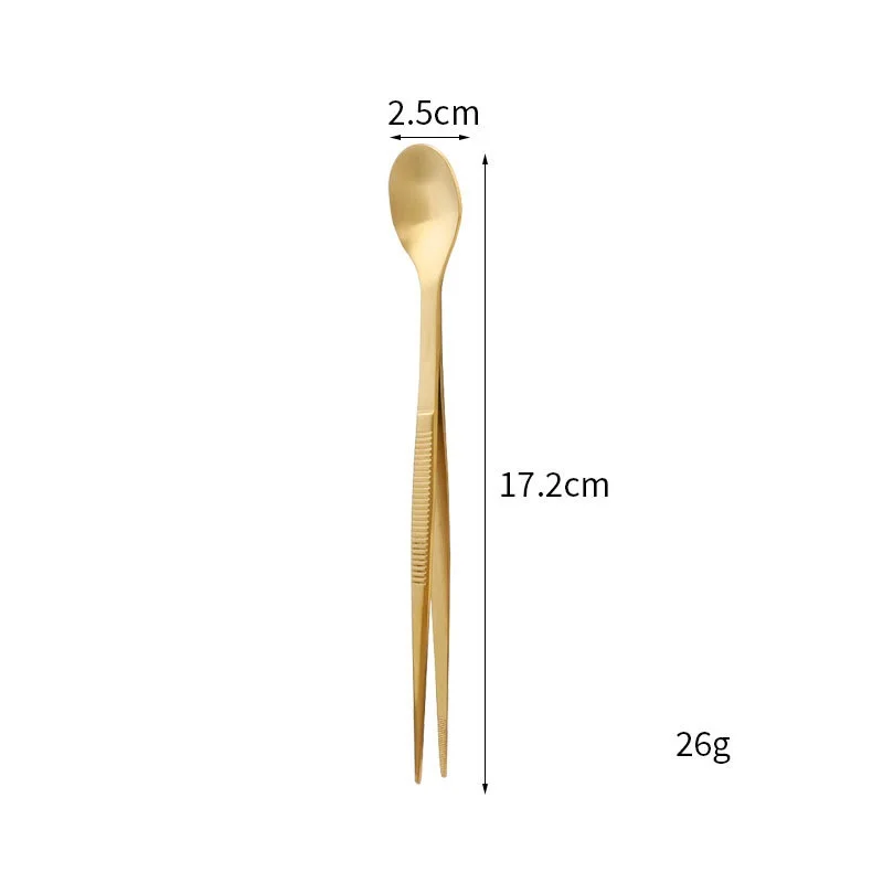 New arrival stainless steel Tasting spoon twezers 2 in 1 chef test spoon color plating kitchen tweezers for food