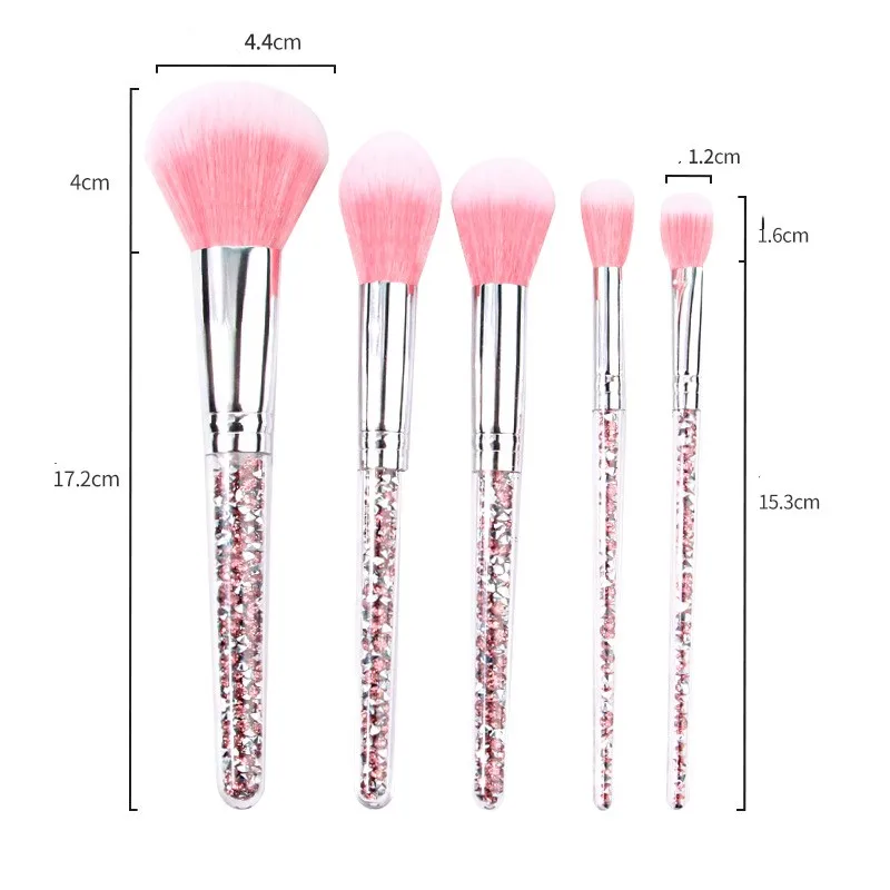 5PCS Diamond Glitter Makeup Brush Set Handle Synthetic Private Label Maquillaje Plastic Cosmetic Brushes