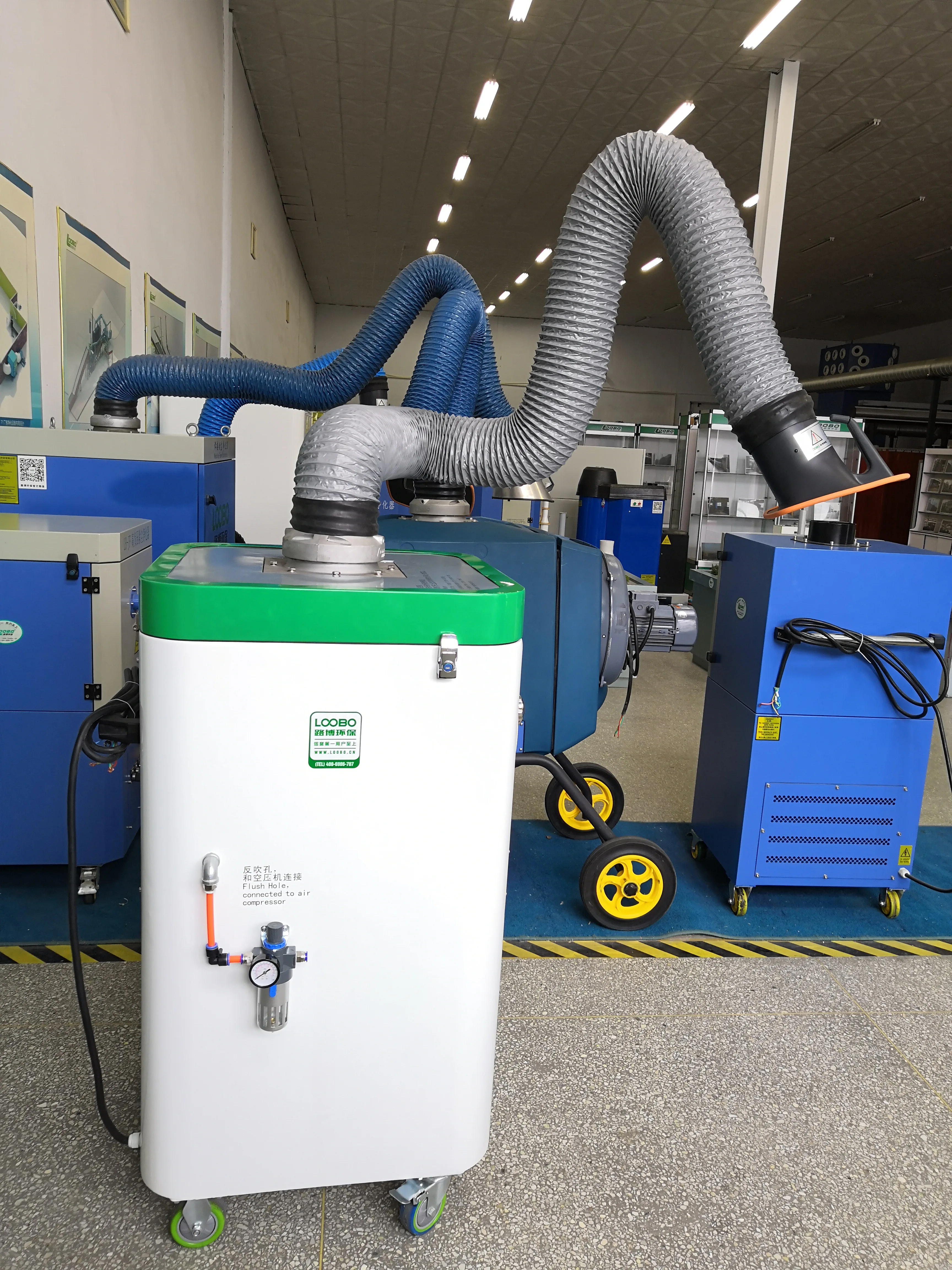 high filtering efficiency welding fume extraction air purification machine with cartridge filter and suction arms