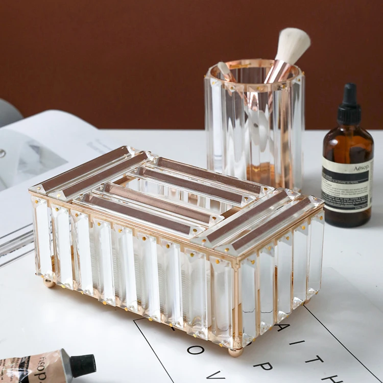 Tissue Box New Home Decorative Container Luxury Gold Facial Car Holders Cover Metal Glass Paper Rhinestones Crystal Tissue Box