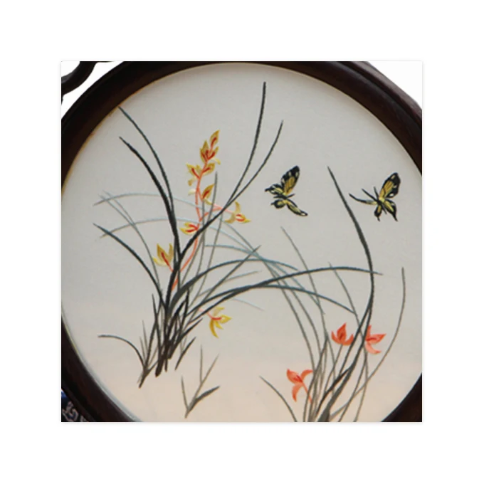 Shu Embroidery Butterfly and Orchid  Pictures Double-sided embroidery Black With Brown Ornaments Intangible Cultural Heritage