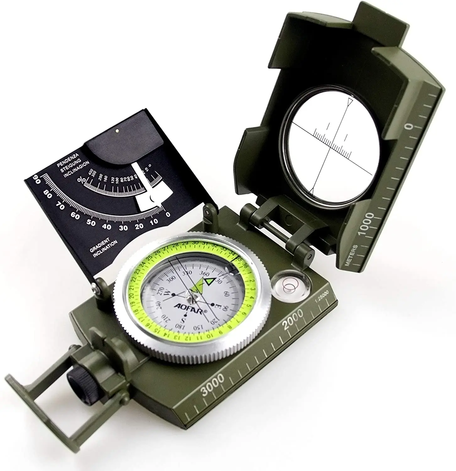Camping Hunting Hiking Multifunctional Lensatic Sighting Compass Sighting Clinometer Professional Waterproof Compass