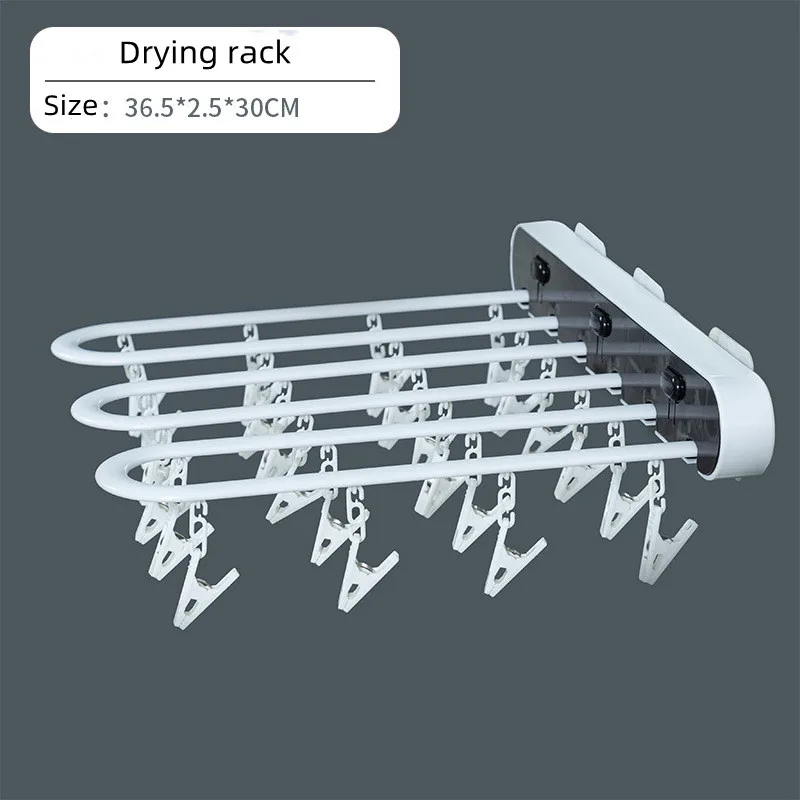 Wall Mounted Folding Socks Drying Rack Pressing Towel Hanging Clips Shelf Clothes Laundry Airer Multi-functional Organizer