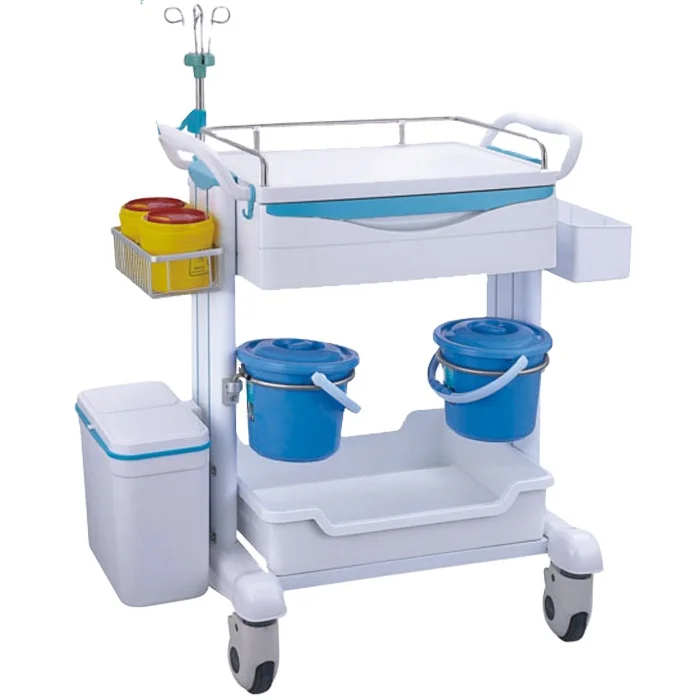 BDT8150 Medical ABS Trolley Luggagae Dressing Change Medicine Trolley with Trash Can Drawers Emergency Trolley