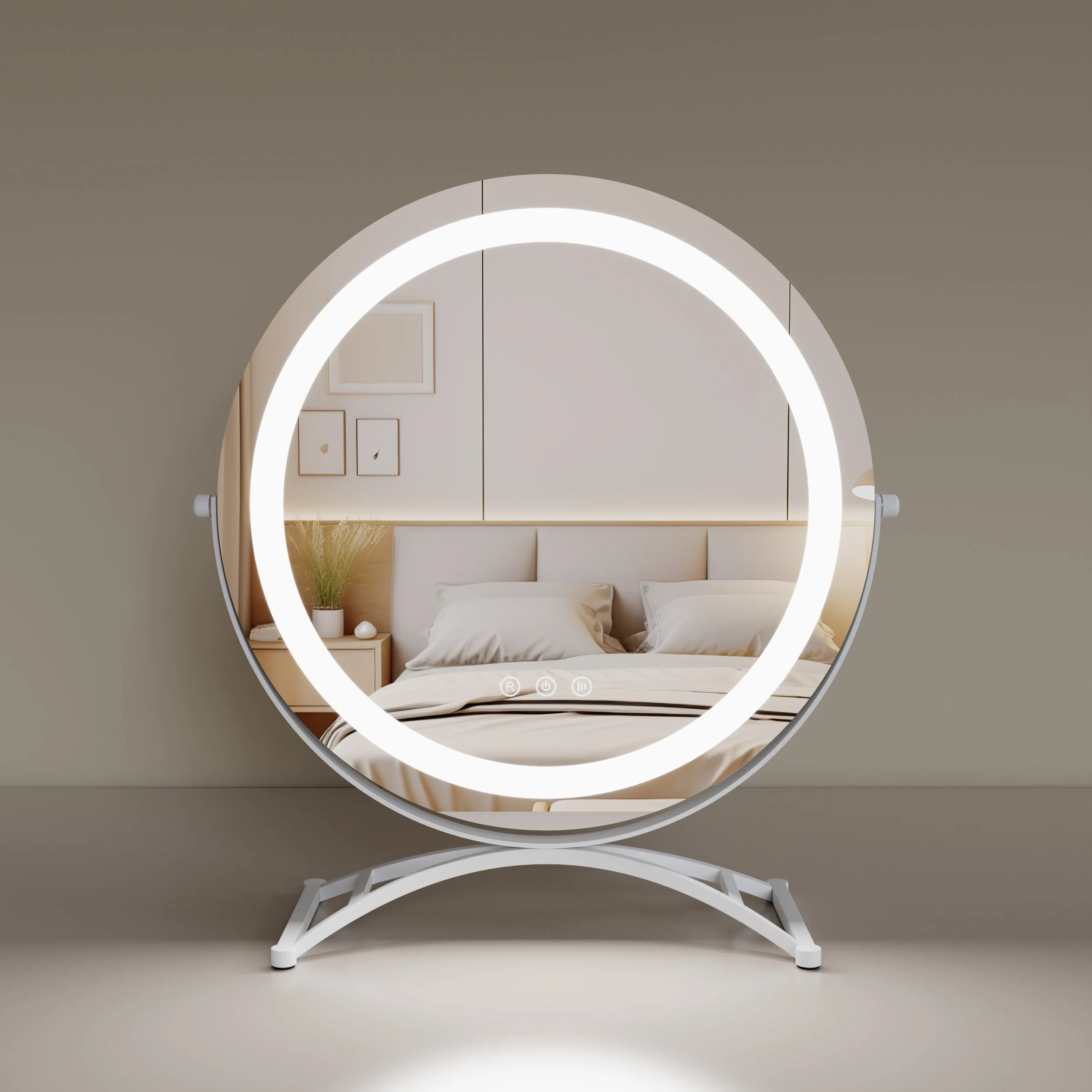 Modern Smart 3 Lighting Modes Round Cosmetic Tabletop Makeup Table Mirror with Light Round LED Vanity Mirror