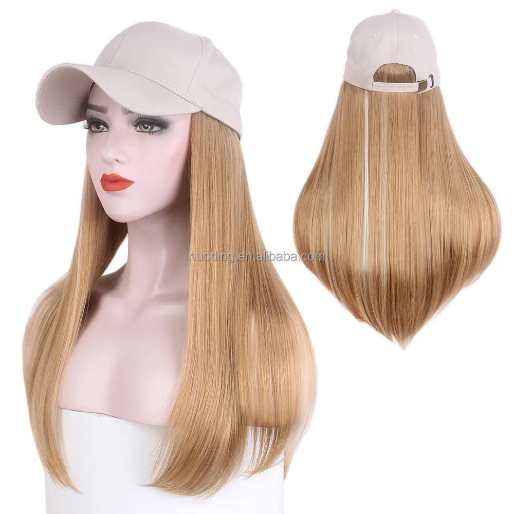 24inch Natural Hairpiece Fashionable designer ladies  hat one white baseball adjustable hat Synthetic long straight golden wig
